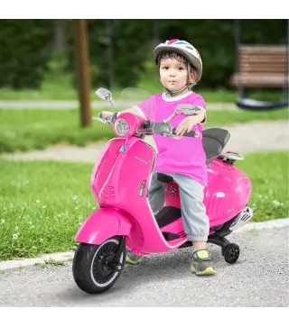 Moto de Batería Autorizada de VESPA con Faros Música 2 Ruedas Auxiliares 108x49x75 cm Rosa