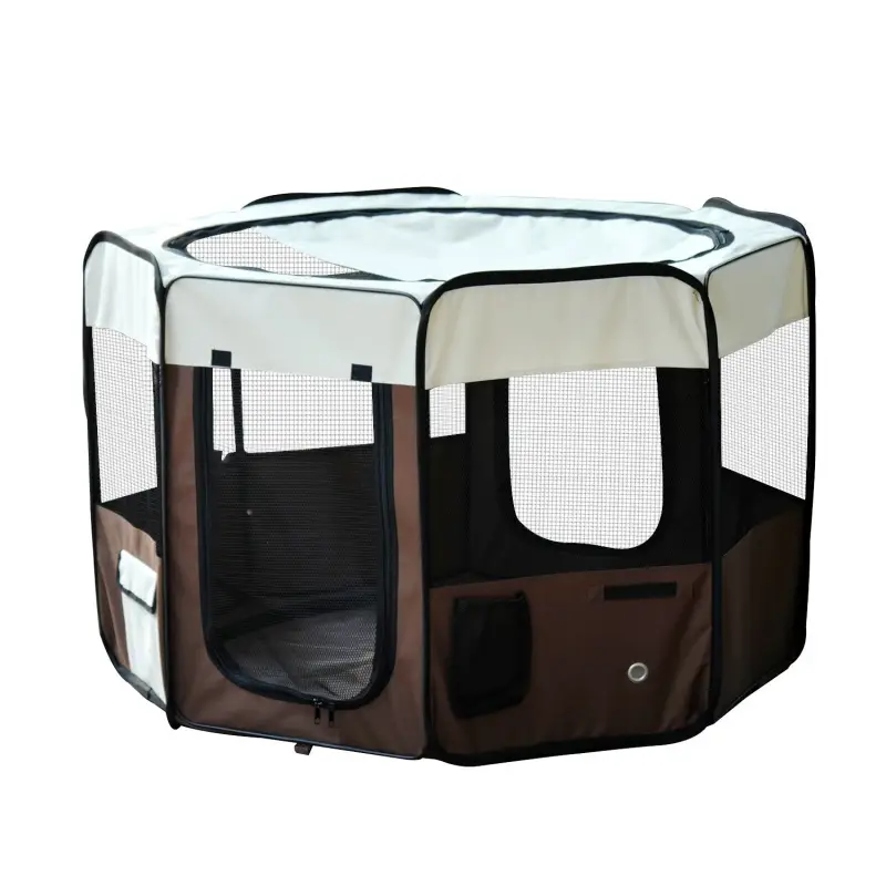 Parque Plegable para Perros de 8 Paneles Parque de Juego para Mascotas con Bolsa de Transporte Ø117x71 cm Marrón Parque Plegable para Perros de 8 Paneles Parque de Juego para Mascotas con Bolsa de Transporte Ø117x71 cm Marrón