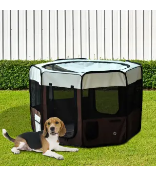 Parque Plegable para Perros de 8 Paneles Parque de Juego para Mascotas con Bolsa de Transporte Ø117x71 cm Marrón