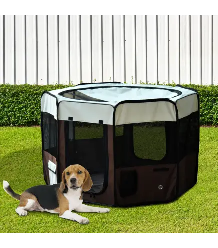 Parque Plegable para Perros de 8 Paneles Parque de Juego para Mascotas con Bolsa de Transporte Ø117x71 cm Marrón