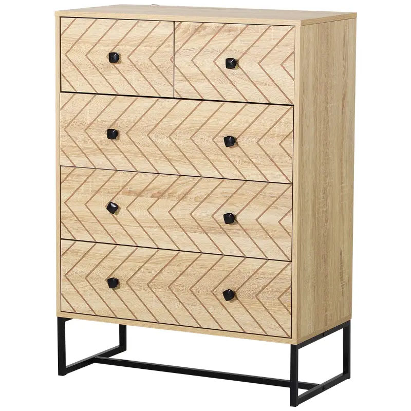 Armario Auxiliar Cajonera Cómoda 5 Cajones Mesilla de Noche Organizador Almacenaje Oficina 80x39,5x110cm