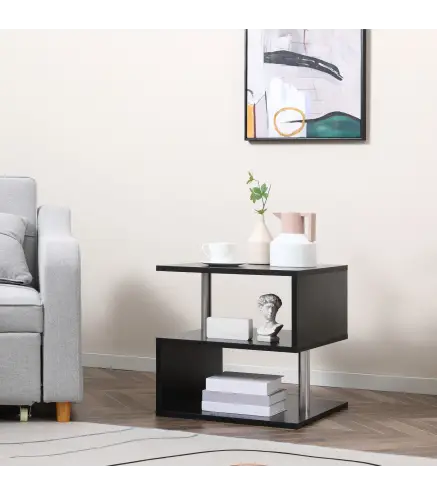 Mesita Auxiliar Mesa Auxiliar Pequeña Mesa para Sofá de Forma S con Compartimento Abierto Moderno 50x50x50 cm Negro