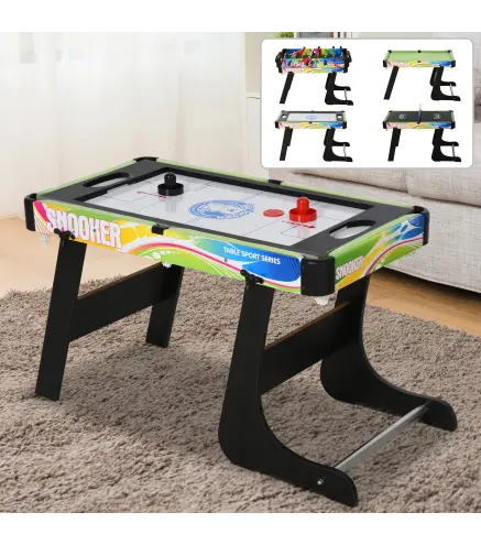 Mesa Multijuegos Plegable 4 en 1 con Futbolín, Hockey, Billar y Ping-pong de Sobremesa 86,5x43,5x64 cm