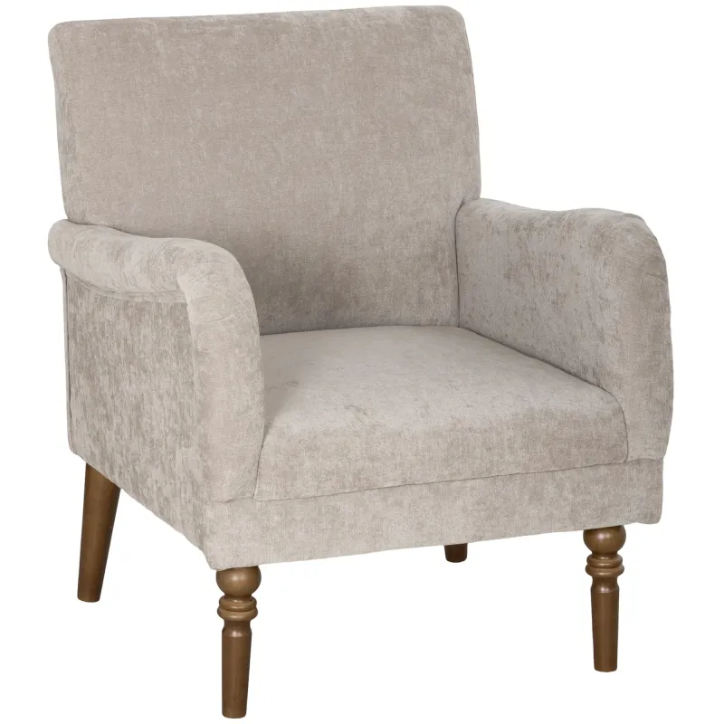 Sofá Individual Tapizado en Lino Reposabrazos Estilizados Patas de Madera Maciza Acolchado Grueso Gris