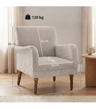 Sofá Individual Tapizado en Lino Reposabrazos Estilizados Patas de Madera Maciza Acolchado Grueso Gris