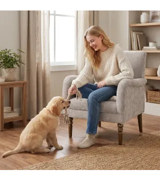 Sofá Individual Tapizado en Lino Reposabrazos Estilizados Patas de Madera Maciza Acolchado Grueso Gris