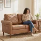 Sofá de 2 Plazas de PU con Patas de Madera Respaldo con Costuras Sofá Moderno para Salón Dormitorio Marrón