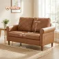 Sofá de 2 Plazas de PU con Patas de Madera Respaldo con Costuras Sofá Moderno para Salón Dormitorio Marrón