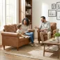Sofá de 2 Plazas de PU con Patas de Madera Respaldo con Costuras Sofá Moderno para Salón Dormitorio Marrón