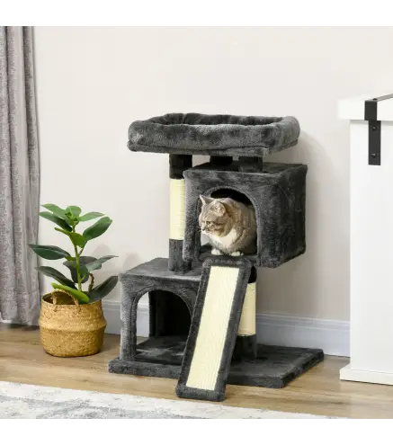 Árbol Múltiples Actividades para Gatos Centro de Juegos para Mascotas con Postes y Tablero Rascador Cuevas Cama con Bord