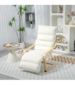 Butaca de Salón con Reposapiés Ajustable Tapizada en Terciopelo con Marco de Madera 67x93x105 cm Crema