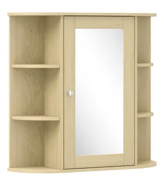 Armario de Baño con Espejo Armario de Pared con Estantes Abiertos 66x17x63 cm Natural