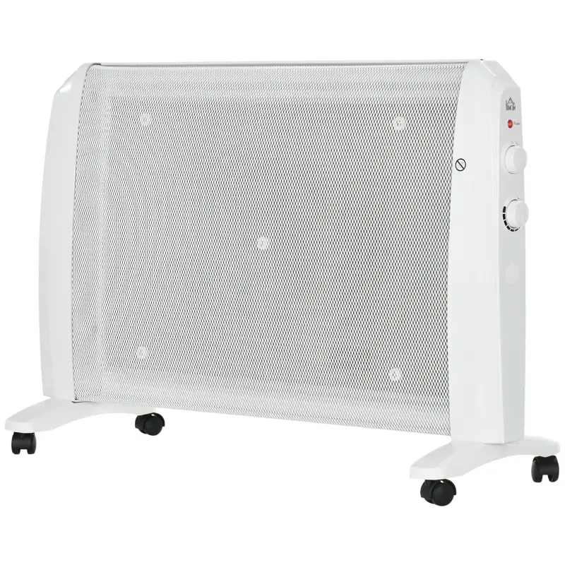 Calefactor Eléctrico 1000W/2000W Radiador de Mica con 2 Niveles de Potencia para 15-20m² 79x27x54 cm Blanco