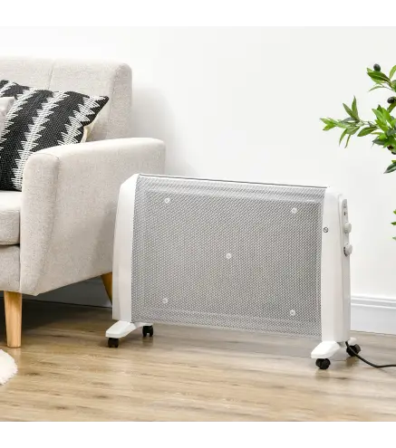 Calefactor Eléctrico 1000W/2000W Radiador de Mica con 2 Niveles de Potencia para 15-20m² 79x27x54 cm Blanco