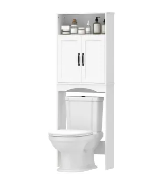 Armario sobre Inodoro Mueble de Baño con 2 Puertas de Cierre Silencioso Estante Abierto 64x21x173,5 cm Blanco