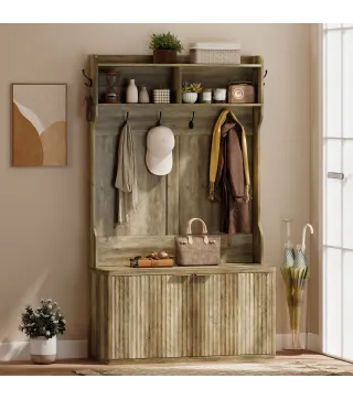 Perchero Zapatero 4 en 1 Perchero Moderno con Estante Abierto para Pasillo Entrada Dormitorio 100x38x172 cm Roble