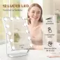 Espejo de Maquillaje con Luz Espejo Hollywood de Mesa con 12 LED 3 Modos y Luz Ajustable Pantalla Táctil y Función de Memoria pa