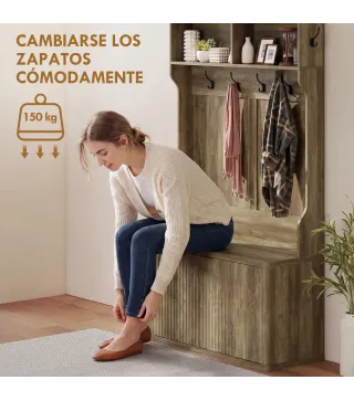 Perchero Zapatero 4 en 1 Perchero Moderno con Estante Abierto para Pasillo Entrada Dormitorio 100x38x172 cm Roble