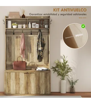 Perchero Zapatero 4 en 1 Perchero Moderno con Estante Abierto para Pasillo Entrada Dormitorio 100x38x172 cm Roble