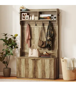 Perchero Zapatero 4 en 1 Perchero Moderno con Estante Abierto para Pasillo Entrada Dormitorio 100x38x172 cm Roble