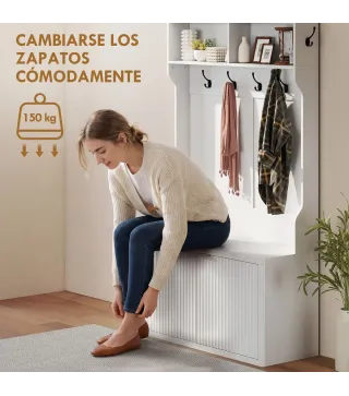 Perchero Zapatero 4 en 1 Perchero Moderno con Estante Abierto para Pasillo Entrada Dormitorio 100x38x172 cm Blanco