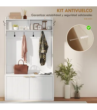 Perchero Zapatero 4 en 1 Perchero Moderno con Estante Abierto para Pasillo Entrada Dormitorio 100x38x172 cm Blanco