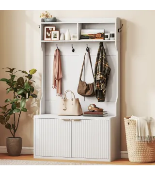 Perchero Zapatero 4 en 1 Perchero Moderno con Estante Abierto para Pasillo Entrada Dormitorio 100x38x172 cm Blanco