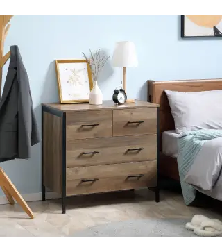 Cajonera con 4 Cajones Cómoda de Madera para Salón Habitación Oficina Estilo Industrial 80x40x75 cm Marrón