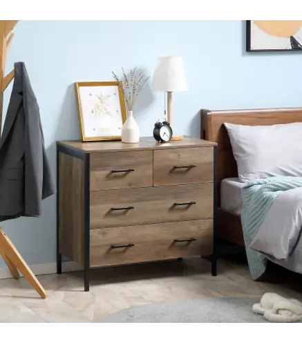 Cajonera con 4 Cajones Cómoda de Madera para Salón Habitación Oficina Estilo Industrial 80x40x75 cm Marrón