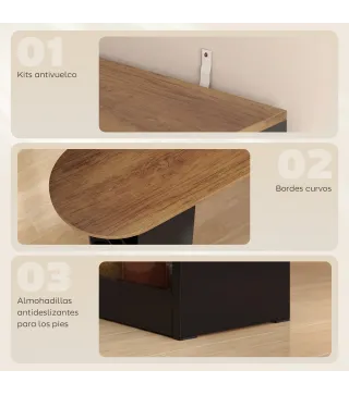 Mesa de Bar Extensible y Giratoria 90° con Estantes Abiertos y 2 Puertas de Vidrio 150x80x105,5 cm Negro y Natural