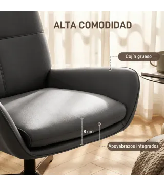 Butaca de Salón Tapizado en PU Sillón Lectura con Asiento Acolchado Reposabrazos Patas Metálicas Gris