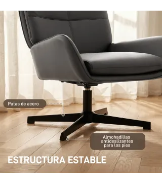 Butaca de Salón Tapizado en PU Sillón Lectura con Asiento Acolchado Reposabrazos Patas Metálicas Gris