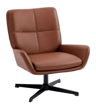 Butaca de Salón Tapizado en PU Sillón Lectura con Asiento Acolchado Reposabrazos Patas Metálicas Marrón