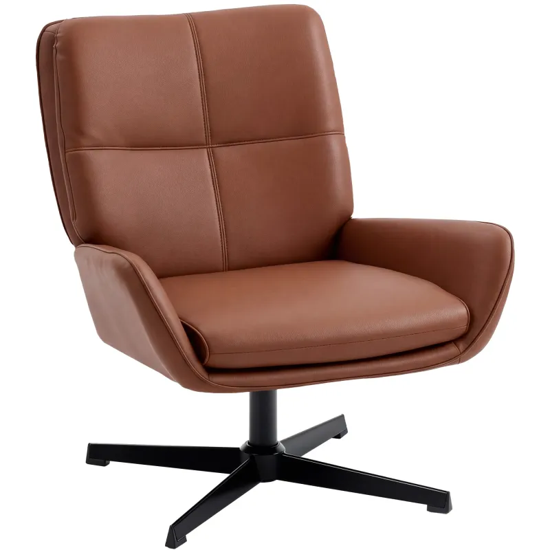 Butaca de Salón Tapizado en PU Sillón Lectura con Asiento Acolchado Reposabrazos Patas Metálicas Marrón