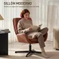 Butaca de Salón Tapizado en PU Sillón Lectura con Asiento Acolchado Reposabrazos Patas Metálicas Marrón