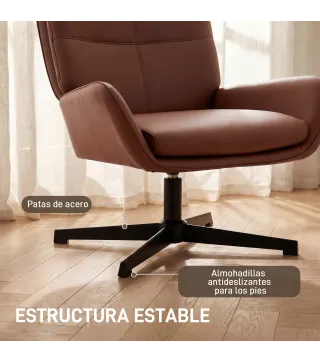 Butaca de Salón Tapizado en PU Sillón Lectura con Asiento Acolchado Reposabrazos Patas Metálicas Marrón