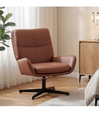Butaca de Salón Tapizado en PU Sillón Lectura con Asiento Acolchado Reposabrazos Patas Metálicas Marrón