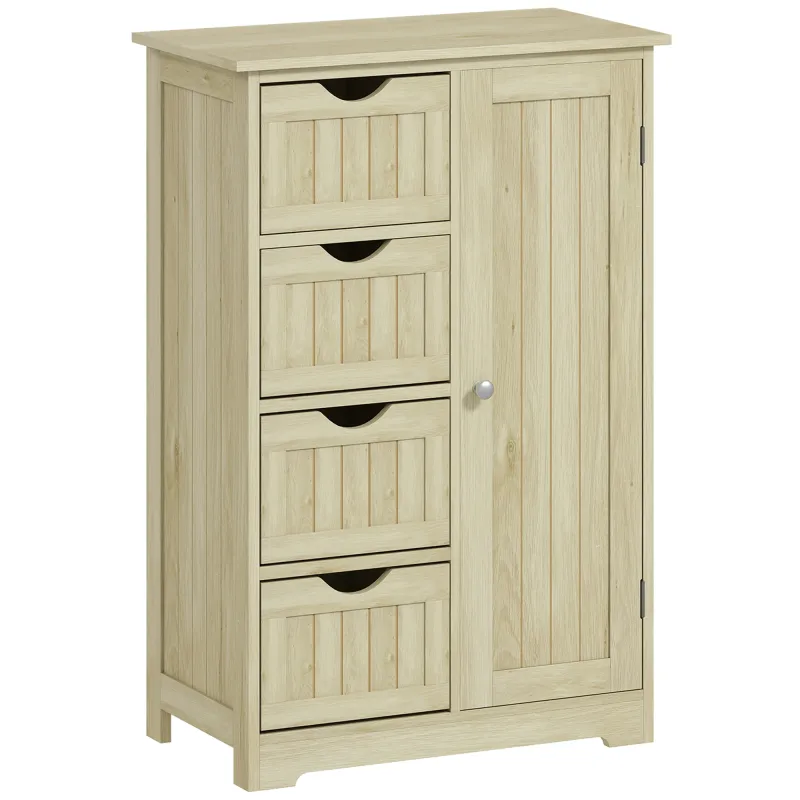 Armario de Baño Columna de Baño Estrecha con 4 Cajones y Estante Ajustable Estilo Moderno 56x30x83 cm Madera Natural