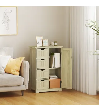 Armario de Baño Columna de Baño Estrecha con 4 Cajones y Estante Ajustable Estilo Moderno 56x30x83 cm Madera Natural