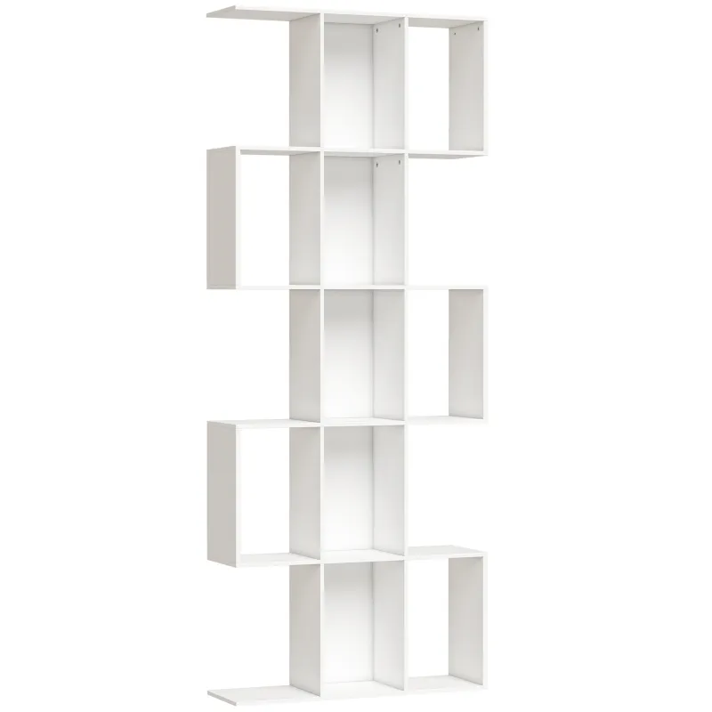 Librería en Forma de S de 5 Niveles para Salón Dormitorio Estudio Oficina 80x24x200 cm Blanco