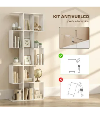 Librería en Forma de S de 5 Niveles para Salón Dormitorio Estudio Oficina 80x24x200 cm Blanco