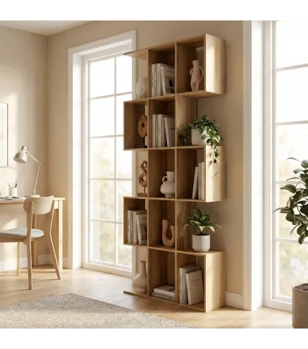 Librería en Forma de S de 5 Niveles para Salón Dormitorio Estudio Oficina 80x24x200 cm Roble