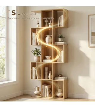 Librería en Forma de S de 5 Niveles para Salón Dormitorio Estudio Oficina 80x24x200 cm Roble