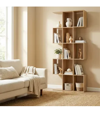 Librería en Forma de S de 5 Niveles para Salón Dormitorio Estudio Oficina 80x24x200 cm Roble