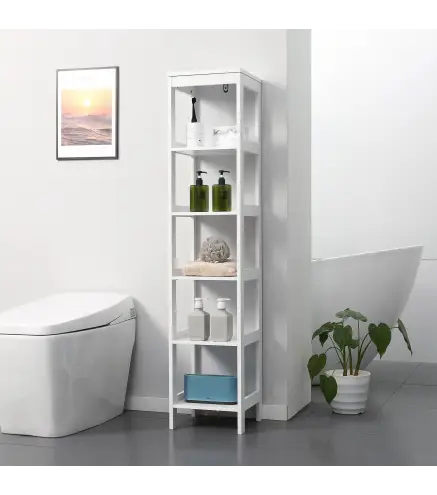 Estantería de Baño de Suelo de 5 Niveles Mueble Auxiliar de Almacenaje para Cocina Salón 30x30x140 cm Blanco