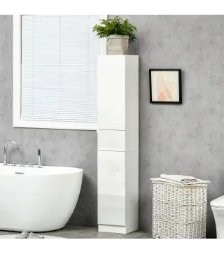 Columna de Baño con 1 Cajón y 5 Estantes Abiertos Mueble Auxiliar de Baño Estilo Moderno 30x28x170 cm Blanco