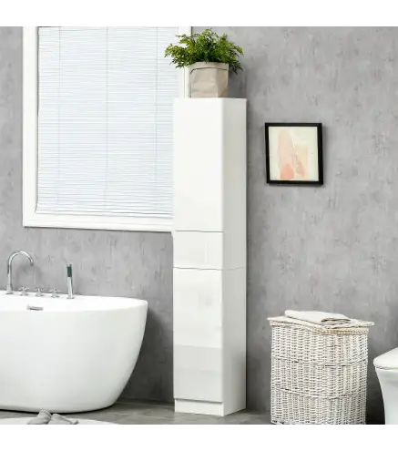 Columna de Baño con 1 Cajón y 5 Estantes Abiertos Mueble Auxiliar de Baño Estilo Moderno 30x28x170 cm Blanco