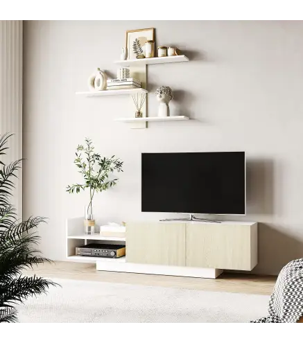 Mueble de Salón para TV con Mesa para Televisor 150x31,5x40 cm y Estante de Pared 95,5x16x60 cm Natural
