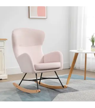 Silla Mecedora Tapizada en Terciopelo Sillón Balancín Relax con Asiento Acolchado y Reposabrazos 65x87x102cm Rosa