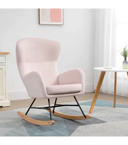 Silla Mecedora Tapizada en Terciopelo Sillón Balancín Relax con Asiento Acolchado y Reposabrazos 65x87x102cm Rosa